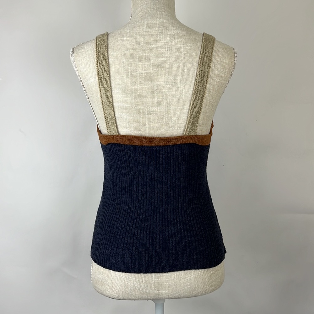 SWEET RAIN knit tank in navy blue, tan, and brown L - Picture 3 of 7
